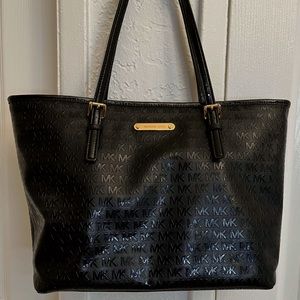 Michael Kors Black Patent Leather Logo Tote